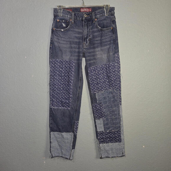 LUCKY BRAND Cinematic PRINT PATCH Boy MID Rise STRAIGHT Roll CUFF Jeans 0/25 R - Picture 1 of 16